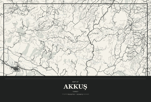 Akkuş, Turkey City Map Aluminum Sign in Museum Plaque style