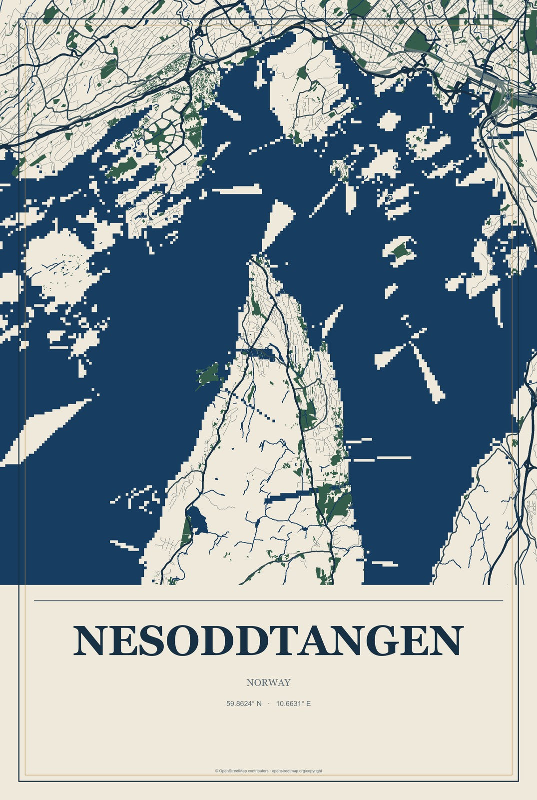 Nesoddtangen, Norway City Map Aluminum Sign in Coastal Cutout style