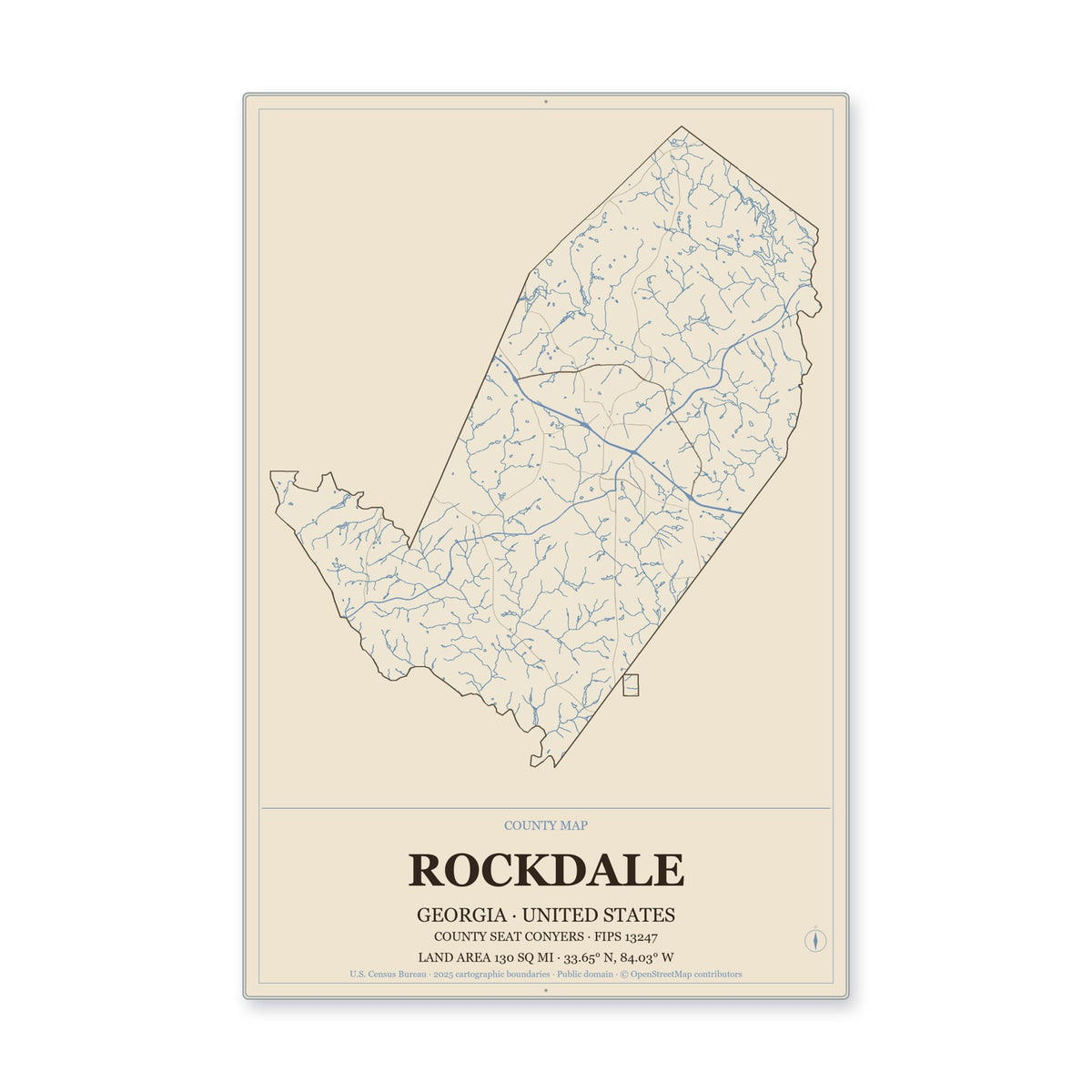 Rockdale County, Georgia Map Aluminum Sign in Heritage Nautical style