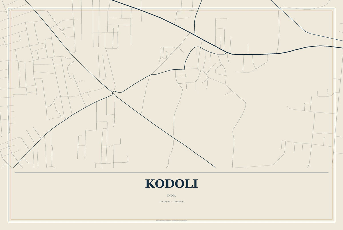 Kodoli, India City Map Aluminum Sign in Coastal Cutout style