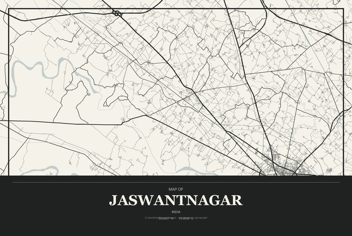 Jaswantnagar, India City Map Aluminum Sign in Museum Plaque style
