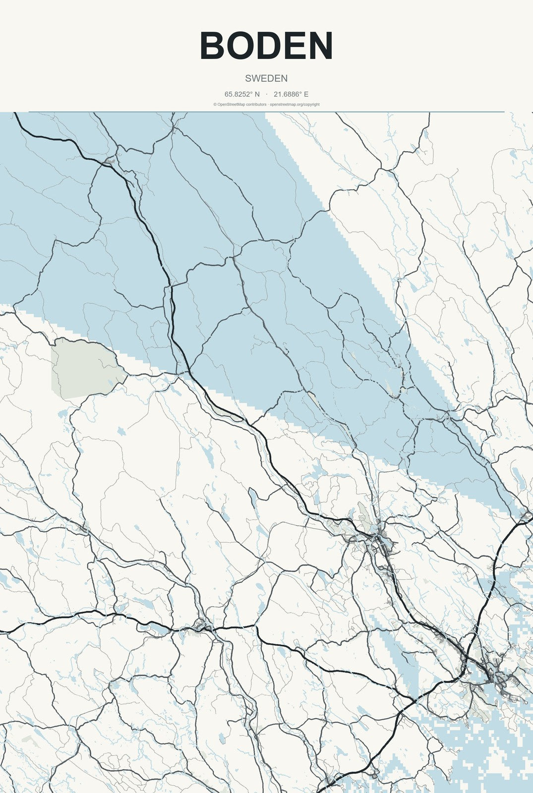 Boden, Sweden City Map Aluminum Sign in Headline Atlas style