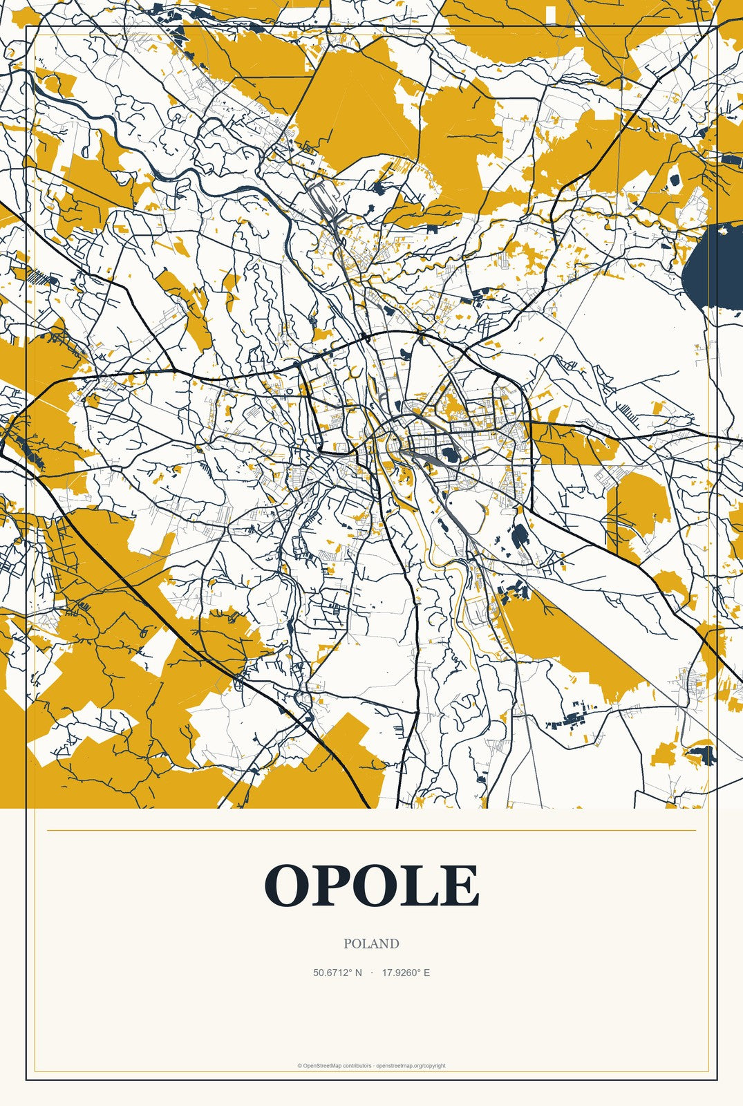 Opole, Poland City Map Aluminum Sign in Citrine Modern style