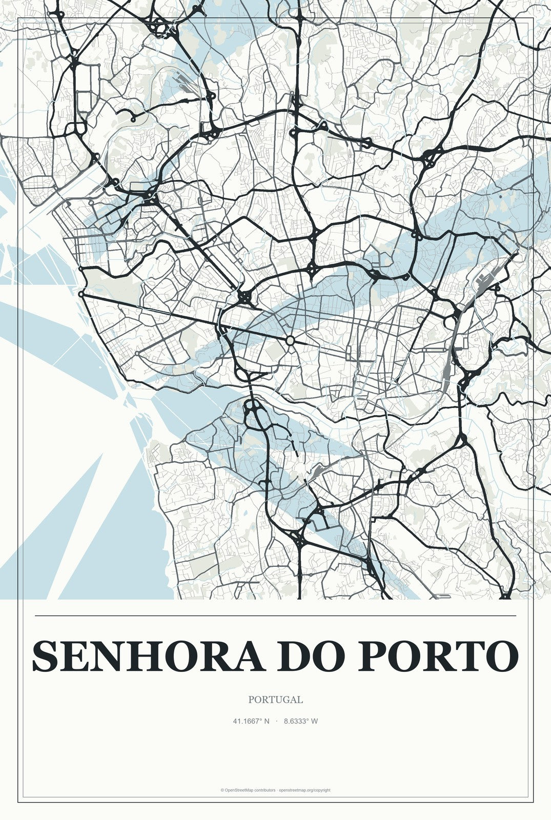 Senhora do Porto, Portugal City Map Aluminum Sign in Gallery Air style