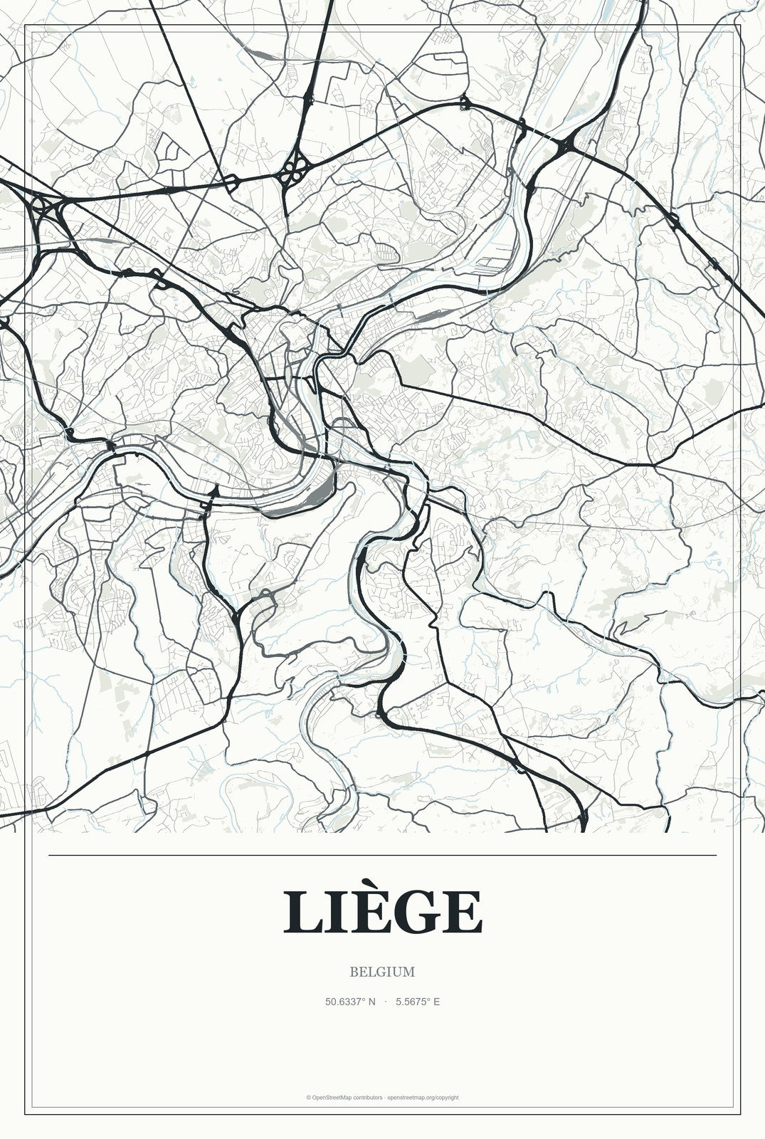 Liège, Belgium City Map Aluminum Sign in Gallery Air style