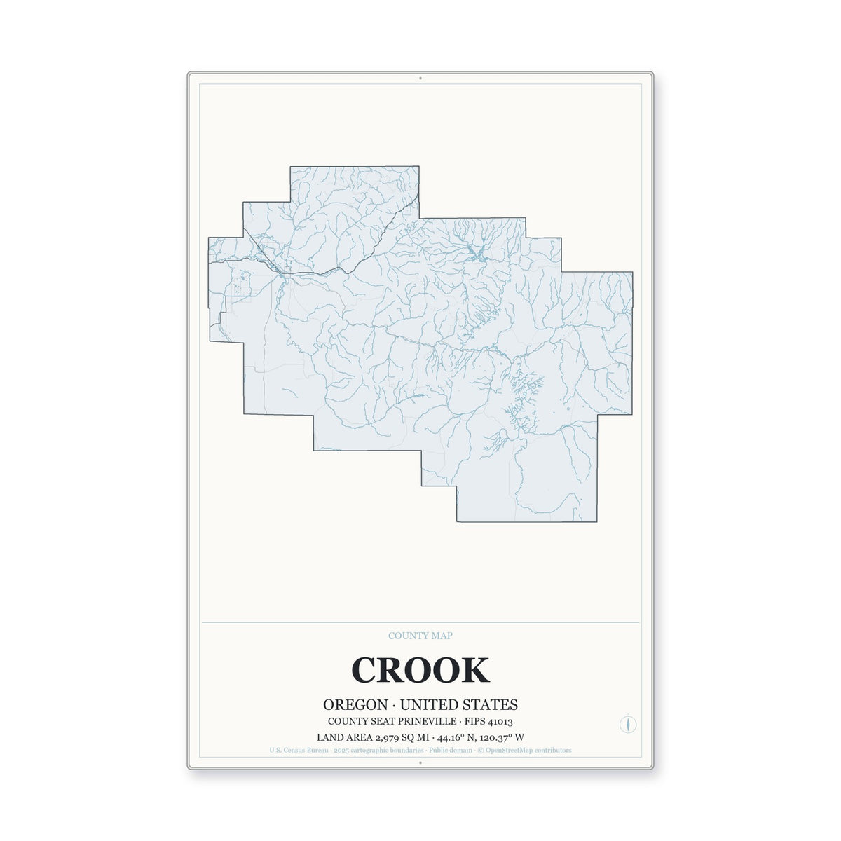 Crook County, Oregon Map Aluminum Sign in Gallery Air style