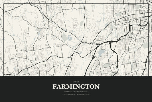 Farmington, Connecticut City Map Aluminum Sign in Museum Plaque style