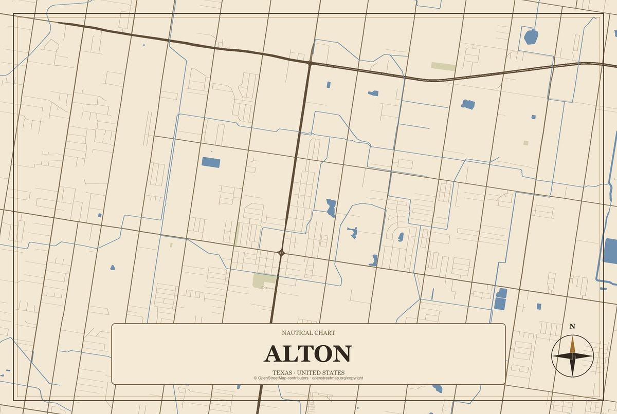 Alton, Texas City Map Aluminum Sign in Heritage Nautical style