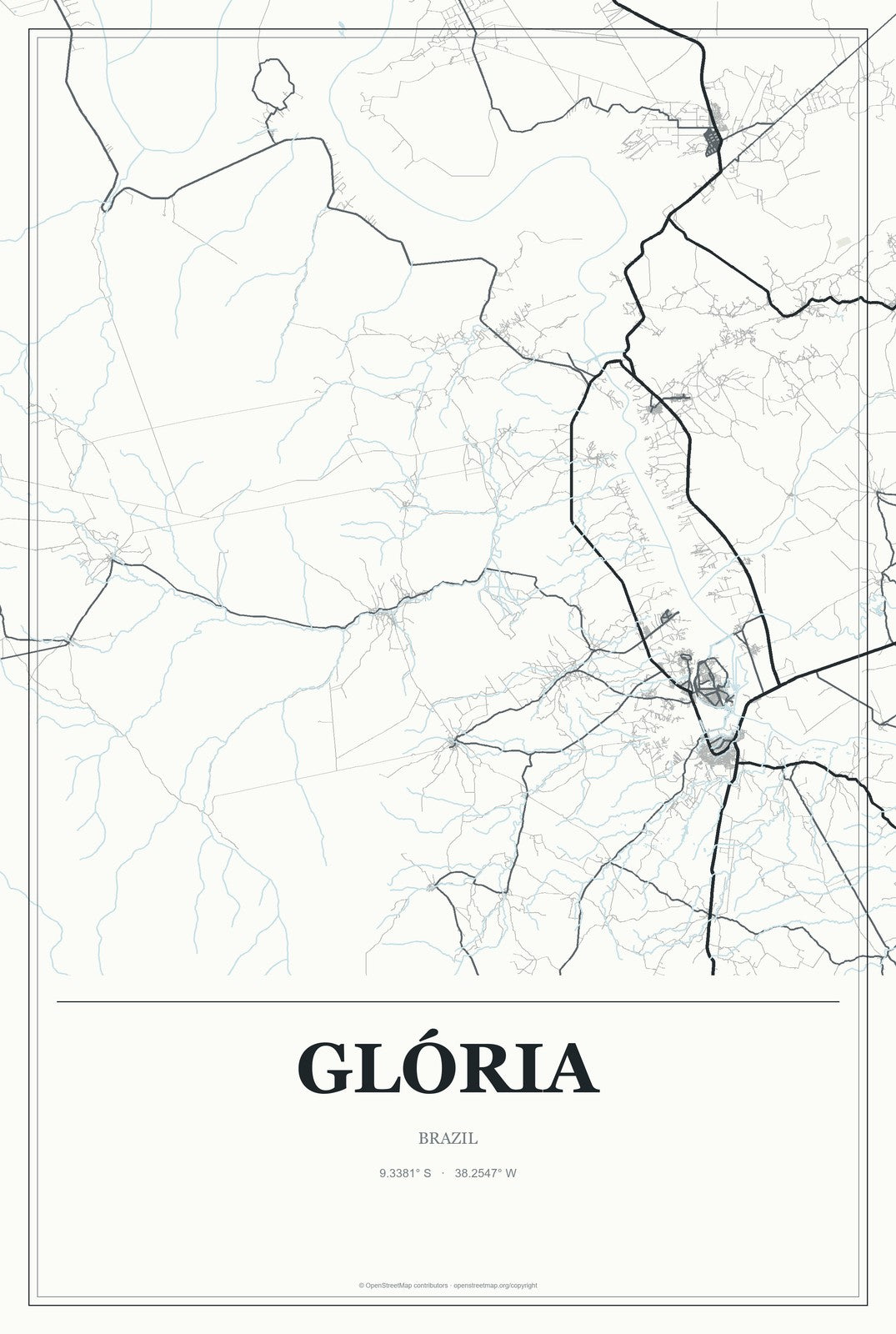 Glória, Brazil City Map Aluminum Sign in Gallery Air style