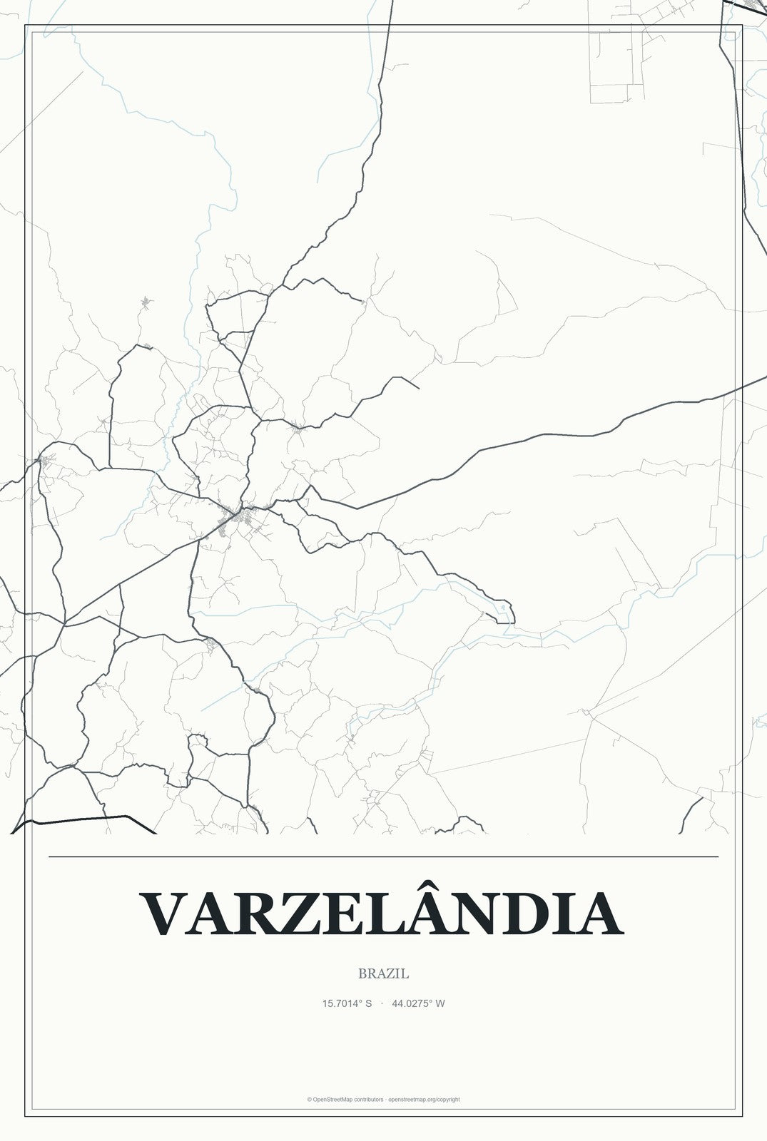 Varzelândia, Brazil City Map Aluminum Sign in Gallery Air style