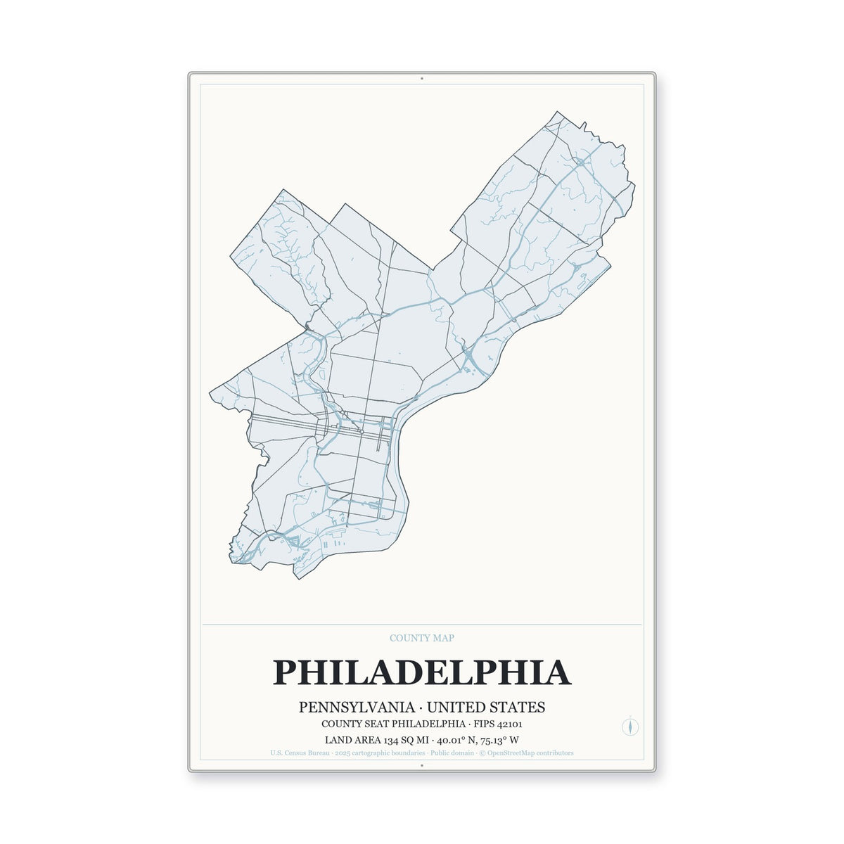 Philadelphia County, Pennsylvania Map Aluminum Sign in Gallery Air style
