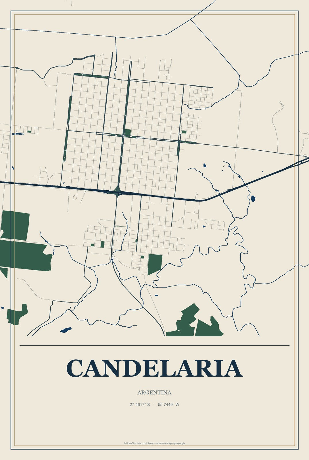 Candelaria, Argentina City Map Aluminum Sign in Coastal Cutout style