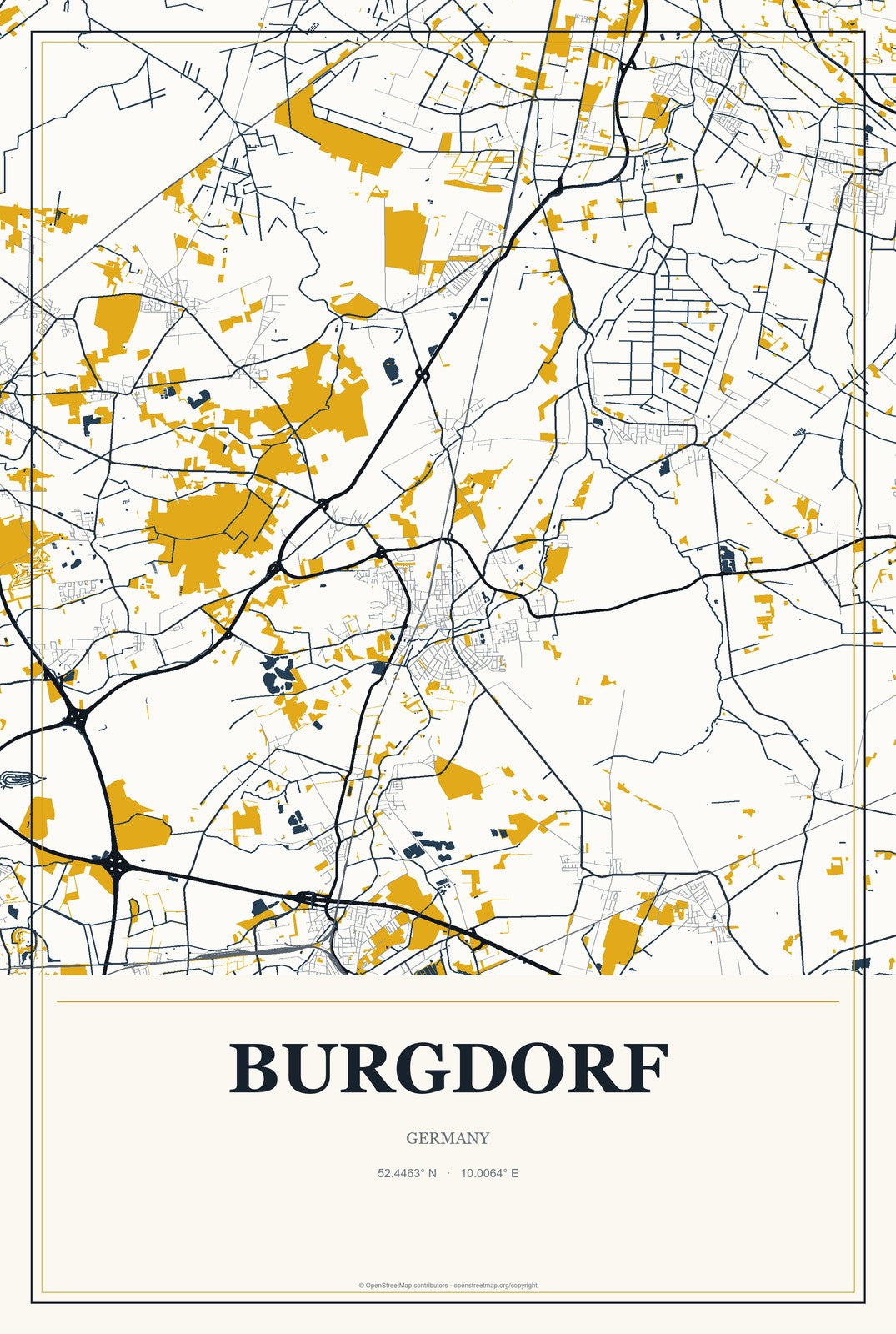 Burgdorf, Germany City Map Aluminum Sign in Citrine Modern style