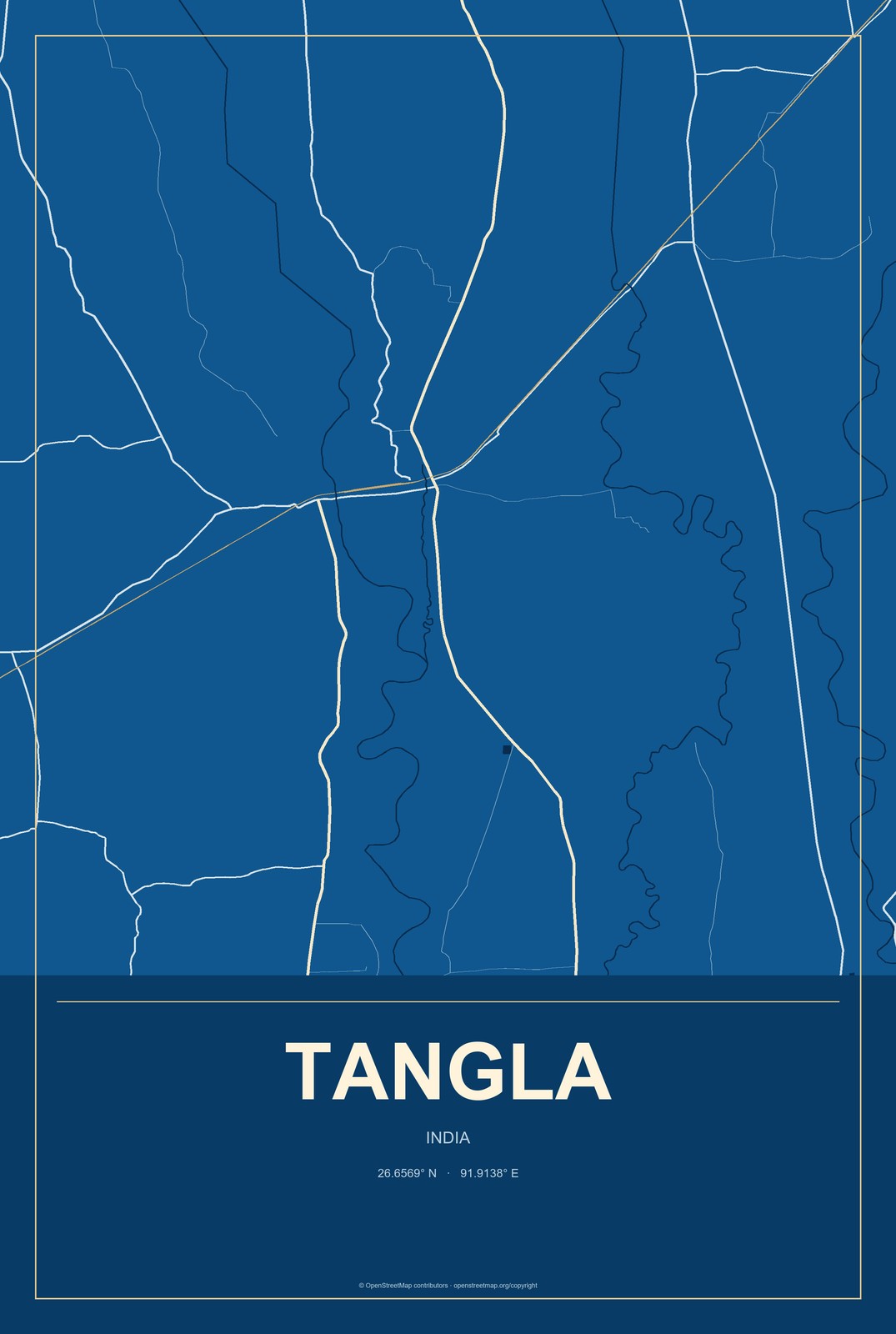 Tangla, India City Map Aluminum Sign in Harbor Cobalt style