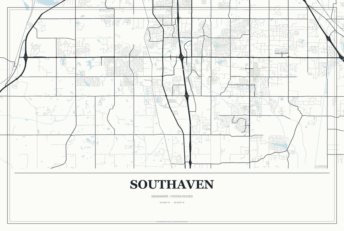 Southaven, Mississippi City Map Aluminum Sign in Gallery Air style