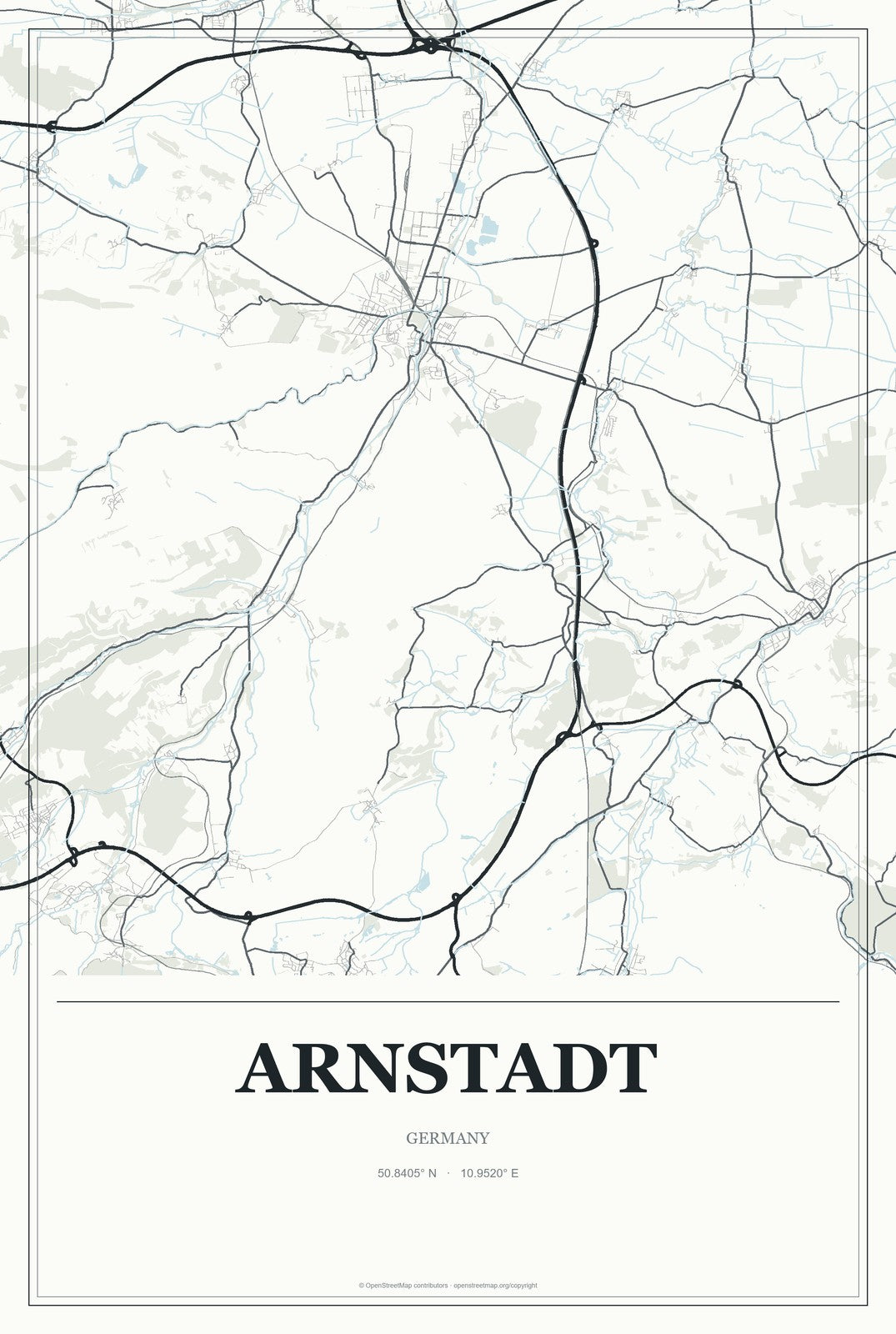 Arnstadt, Germany City Map Aluminum Sign in Gallery Air style