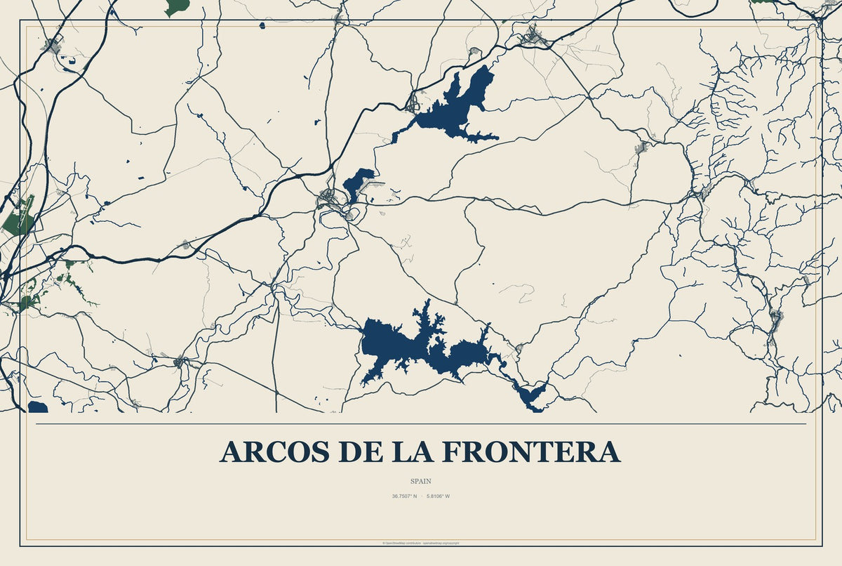 Arcos de la Frontera, Spain City Map Aluminum Sign in Coastal Cutout style
