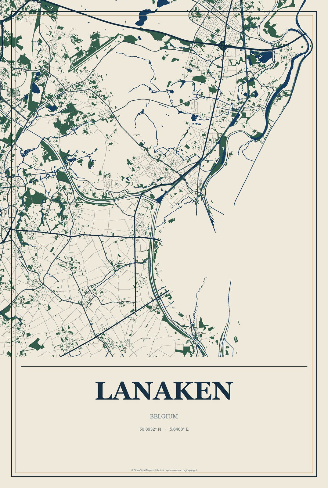 Lanaken, Belgium City Map Aluminum Sign in Coastal Cutout style