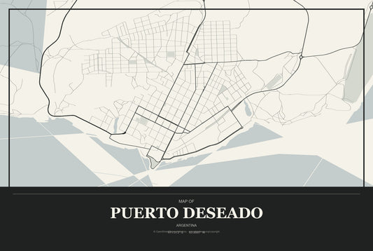 Puerto Deseado, Argentina City Map Aluminum Sign in Museum Plaque style