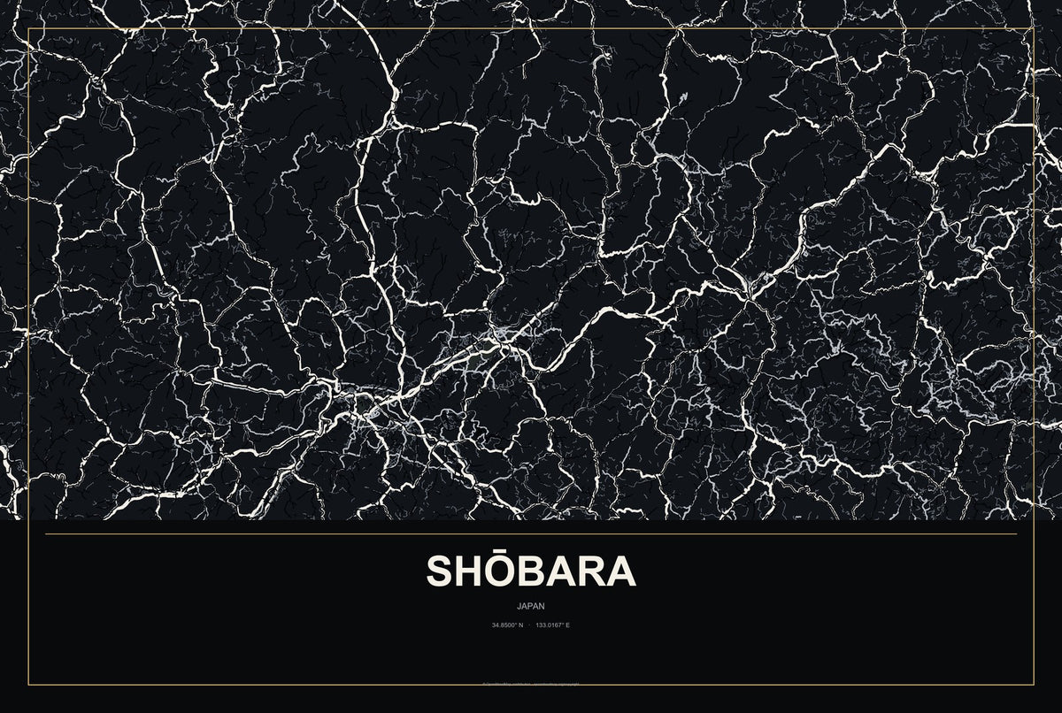 Shōbara, Japan City Map Aluminum Sign in Metropolitan Noir style