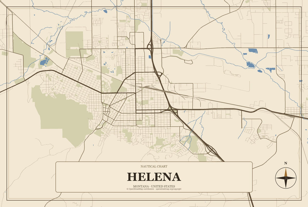 Helena, Montana City Map Aluminum Sign in Heritage Nautical style