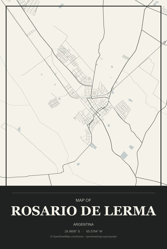 Rosario de Lerma, Argentina City Map Aluminum Sign in Museum Plaque style