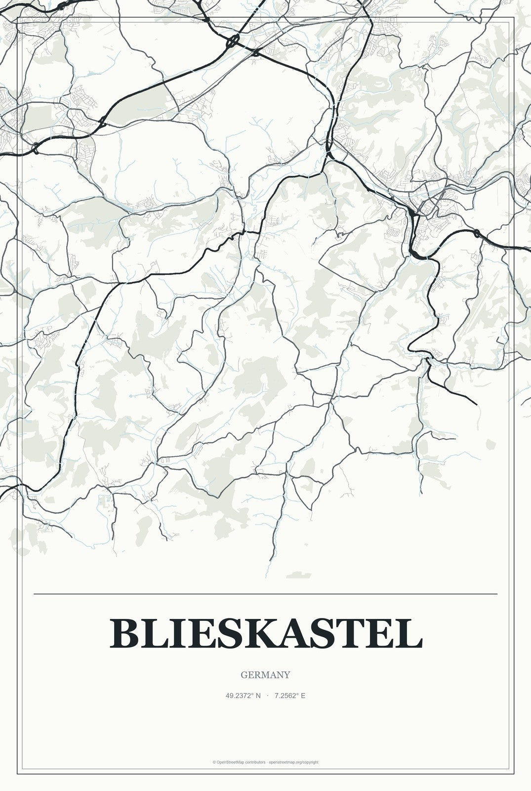 Blieskastel, Germany City Map Aluminum Sign in Gallery Air style