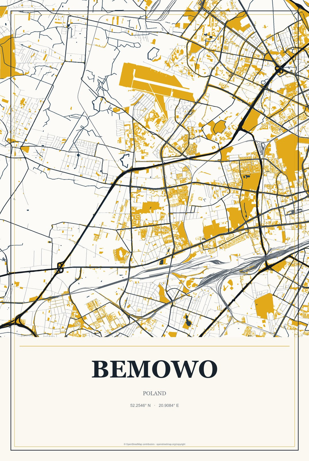 Bemowo, Poland City Map Aluminum Sign in Citrine Modern style