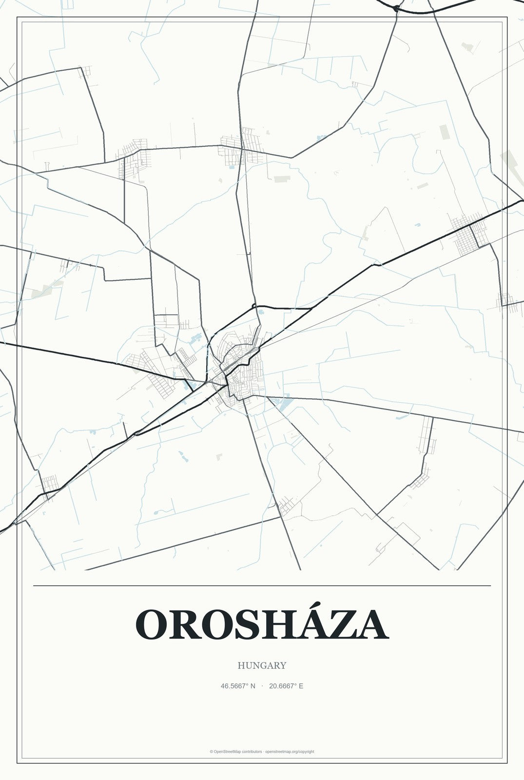 Orosháza, Hungary City Map Aluminum Sign in Gallery Air style