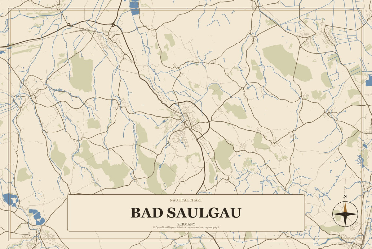 Bad Saulgau, Germany City Map Aluminum Sign in Heritage Nautical style