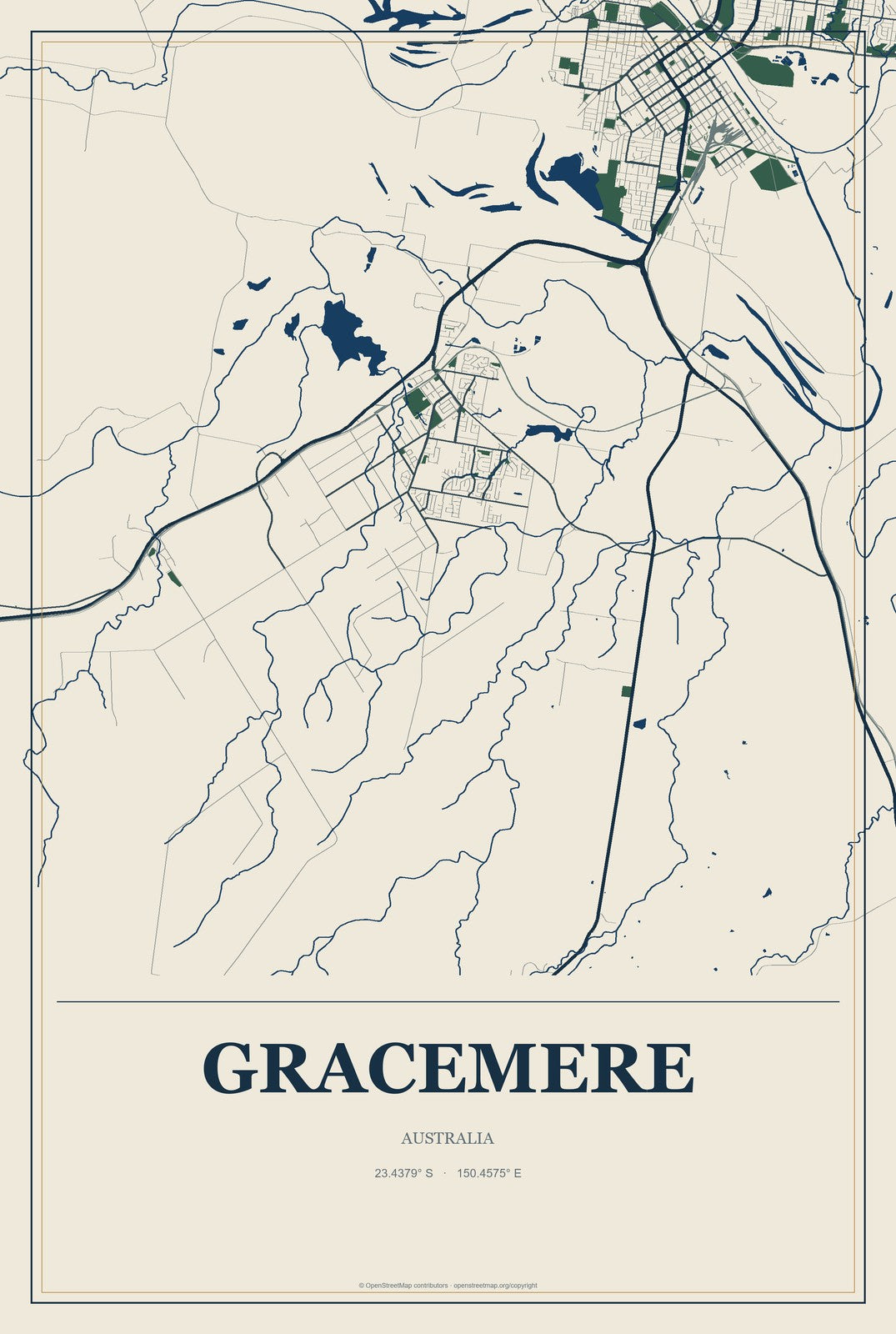 Gracemere, Australia City Map Aluminum Sign in Coastal Cutout style