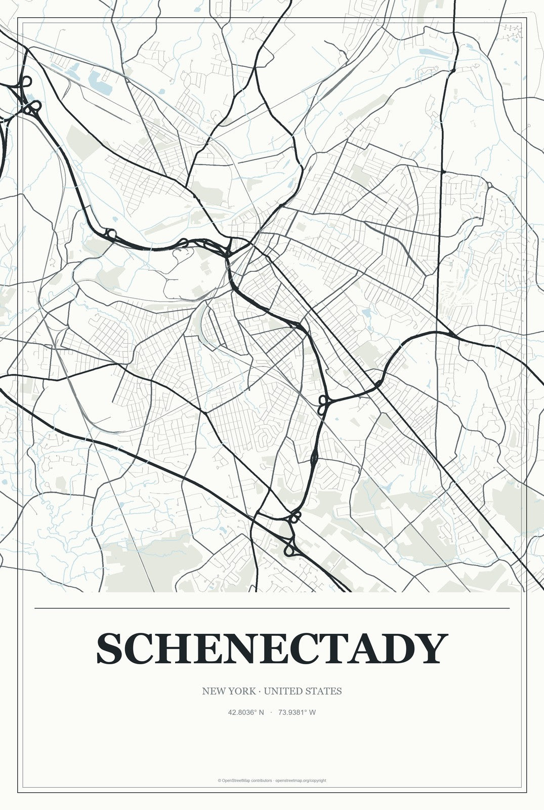 Schenectady, New York City Map Aluminum Sign in Gallery Air style