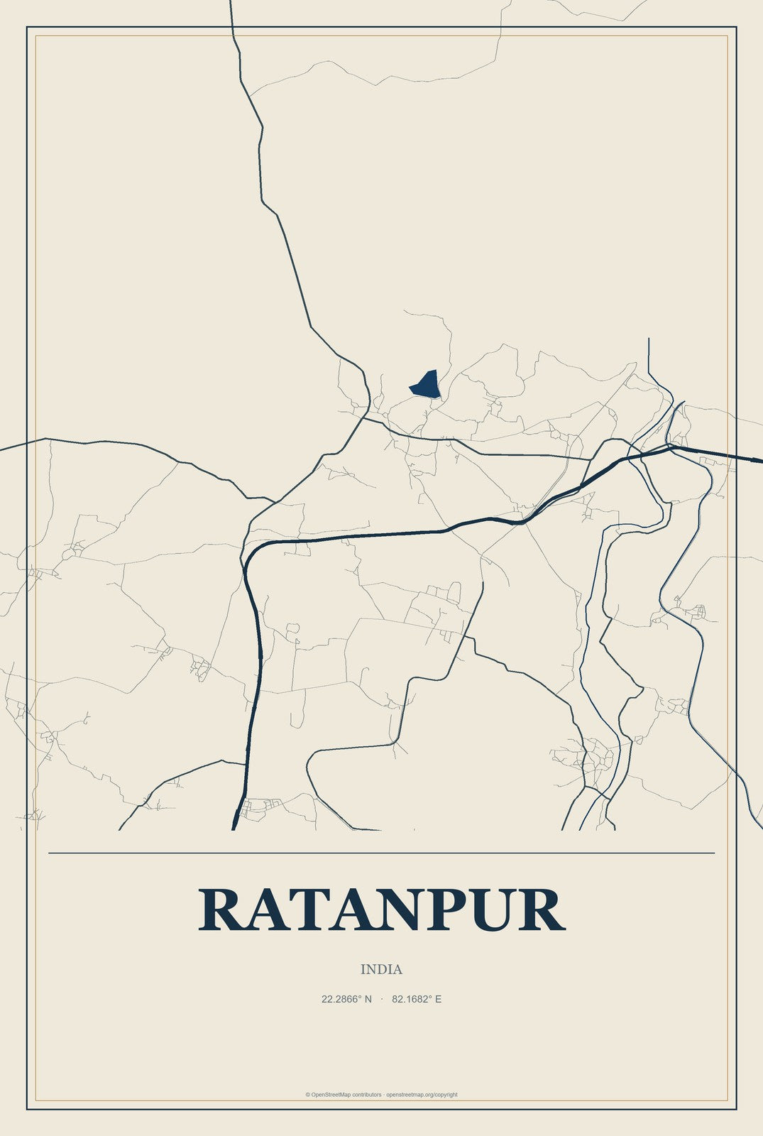 Ratanpur, India City Map Aluminum Sign in Coastal Cutout style