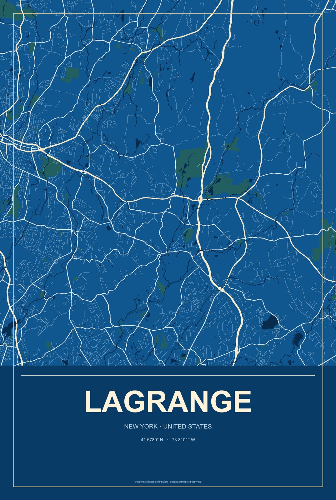 LaGrange, New York City Map Aluminum Sign in Harbor Cobalt style