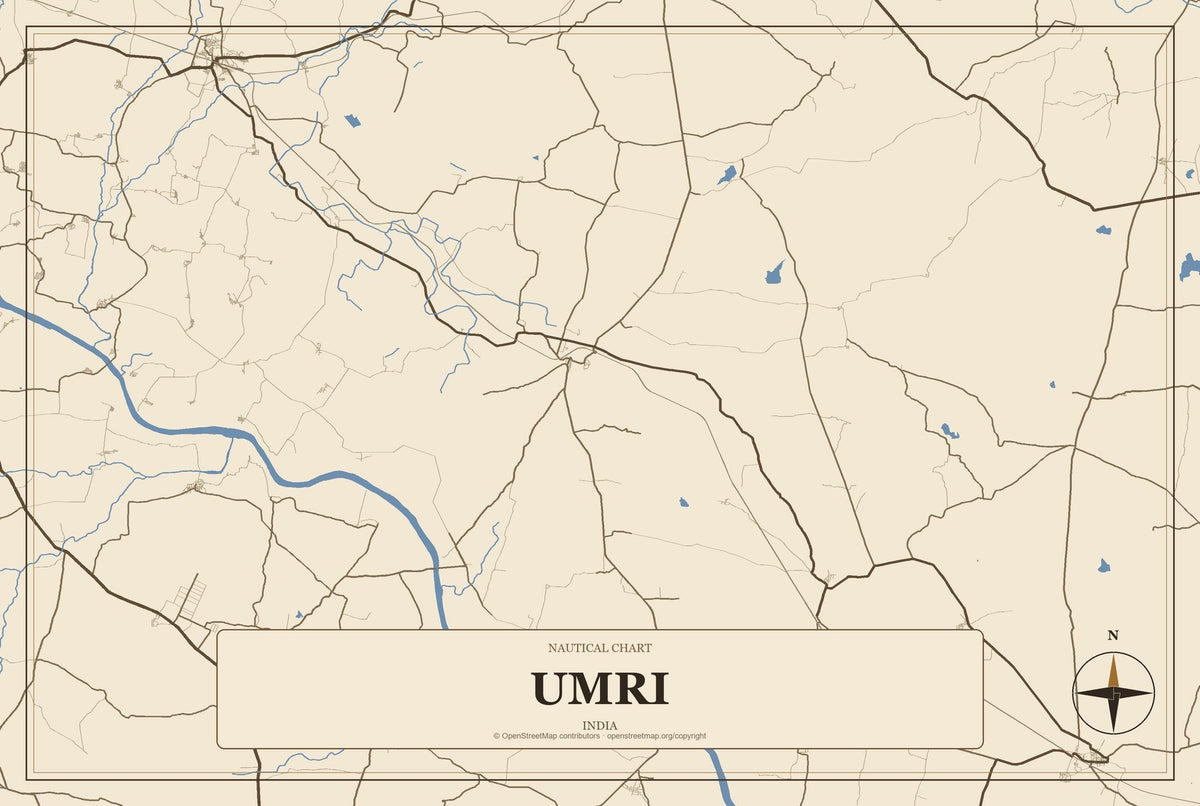 Umri, India City Map Aluminum Sign in Heritage Nautical style