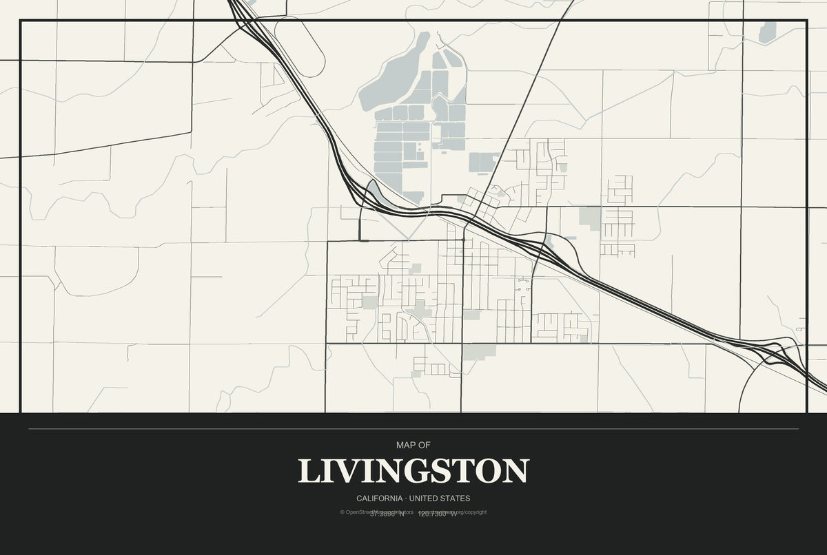Livingston, California City Map Aluminum Sign in Museum Plaque style