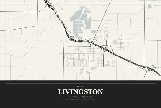 Livingston, California City Map Aluminum Sign in Museum Plaque style