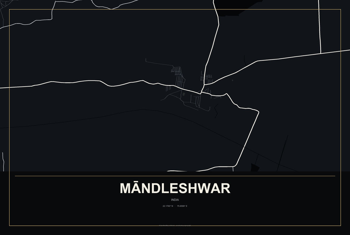 Māndleshwar, India City Map Aluminum Sign in Metropolitan Noir style
