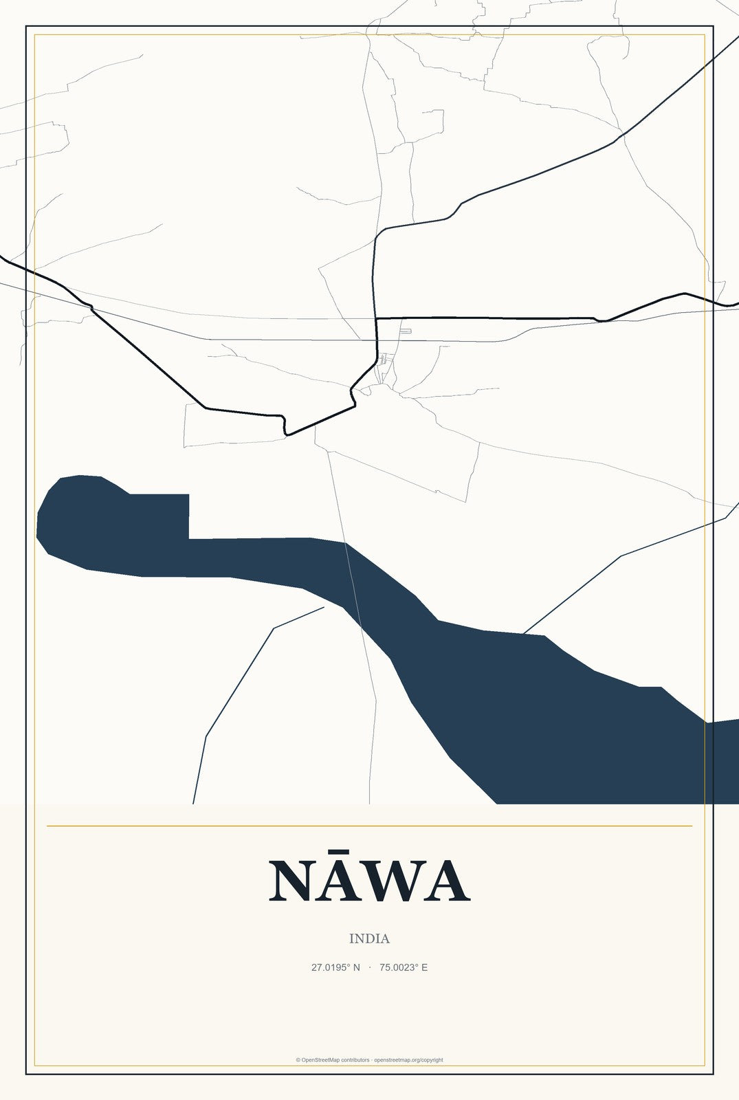 Nāwa, India City Map Aluminum Sign in Citrine Modern style