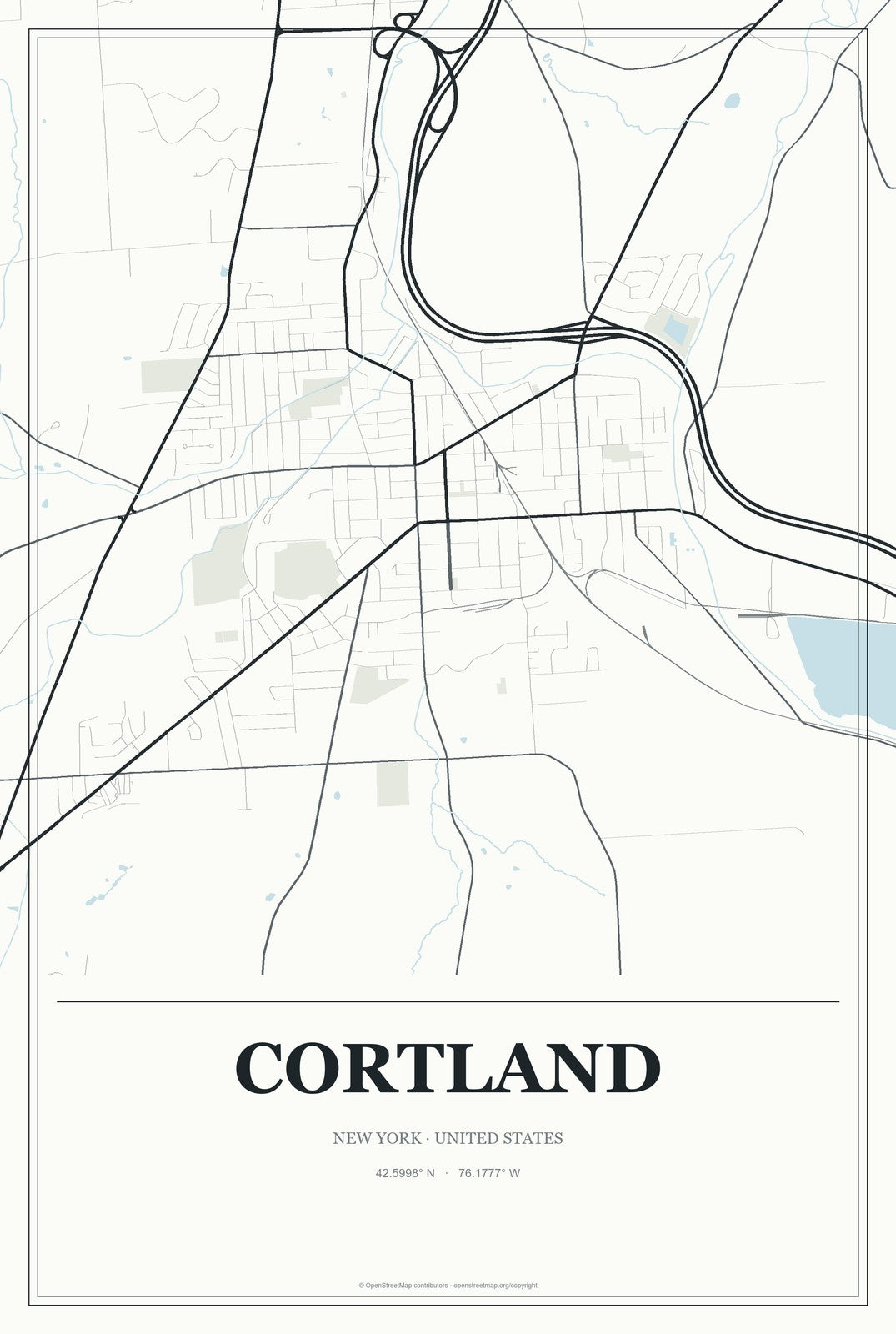 Cortland, New York City Map Aluminum Sign in Gallery Air style