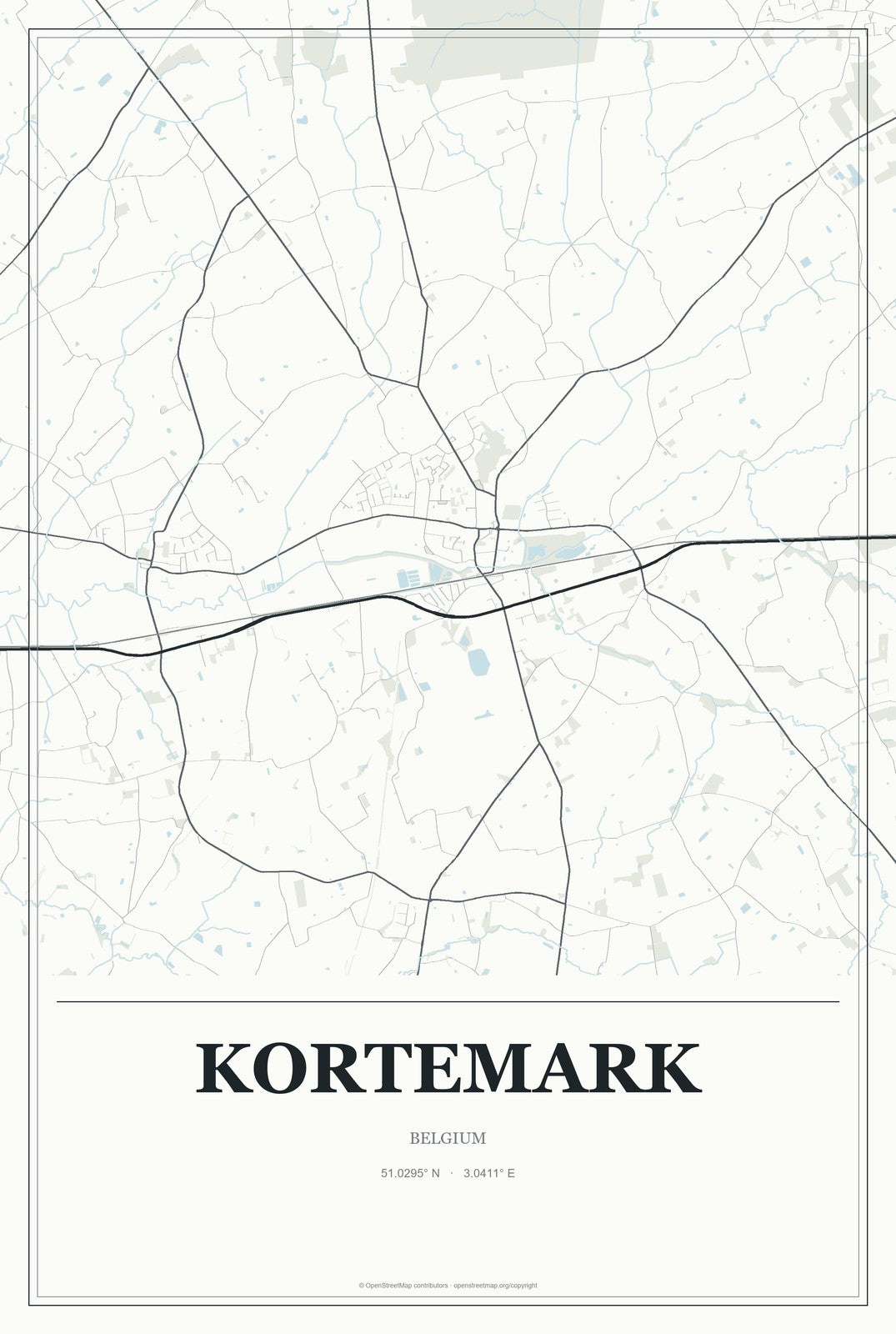 Kortemark, Belgium City Map Aluminum Sign in Gallery Air style