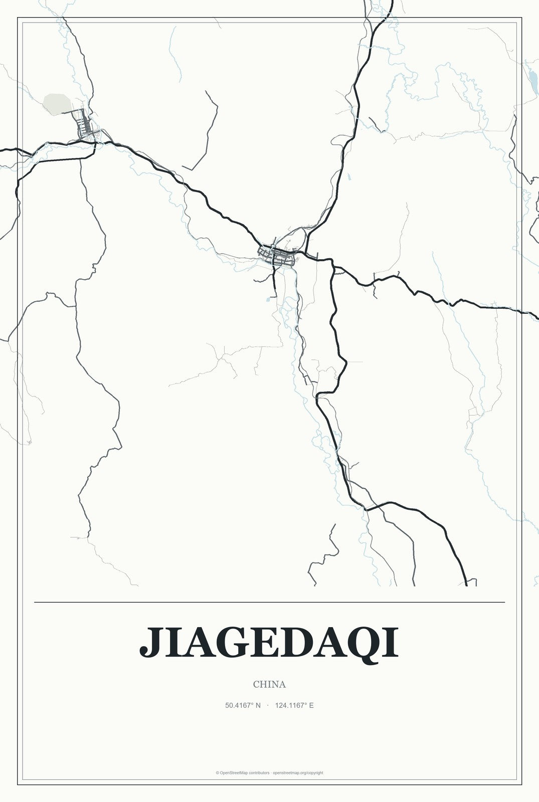 Jiagedaqi, China City Map Aluminum Sign in Gallery Air style
