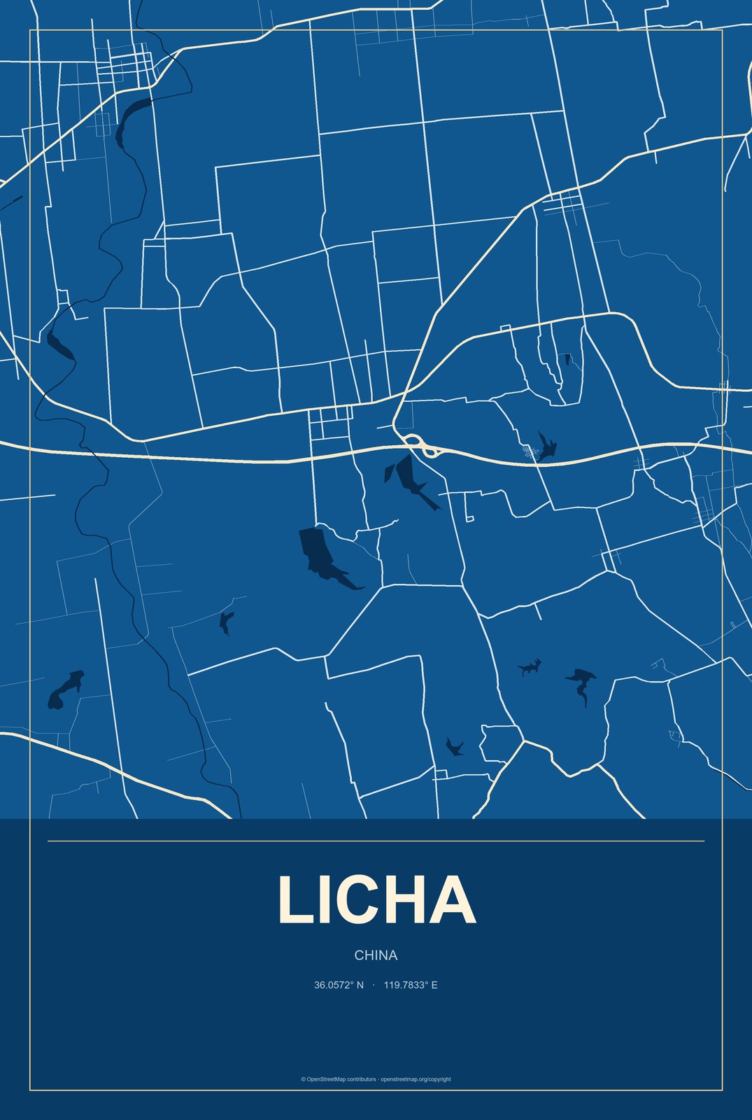 Licha, China City Map Aluminum Sign in Harbor Cobalt style