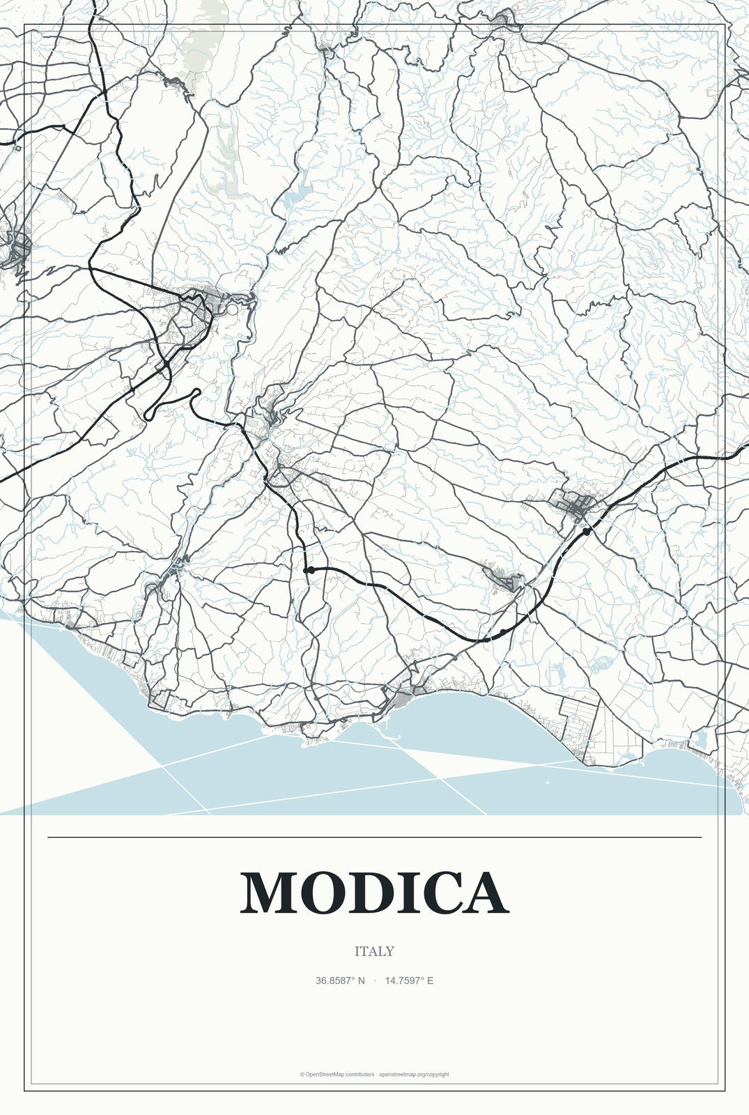 Modica, Italy City Map Aluminum Sign in Gallery Air style