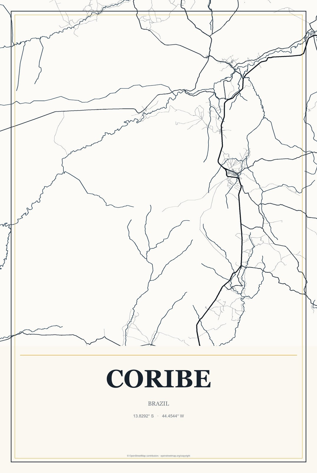 Coribe, Brazil City Map Aluminum Sign in Citrine Modern style