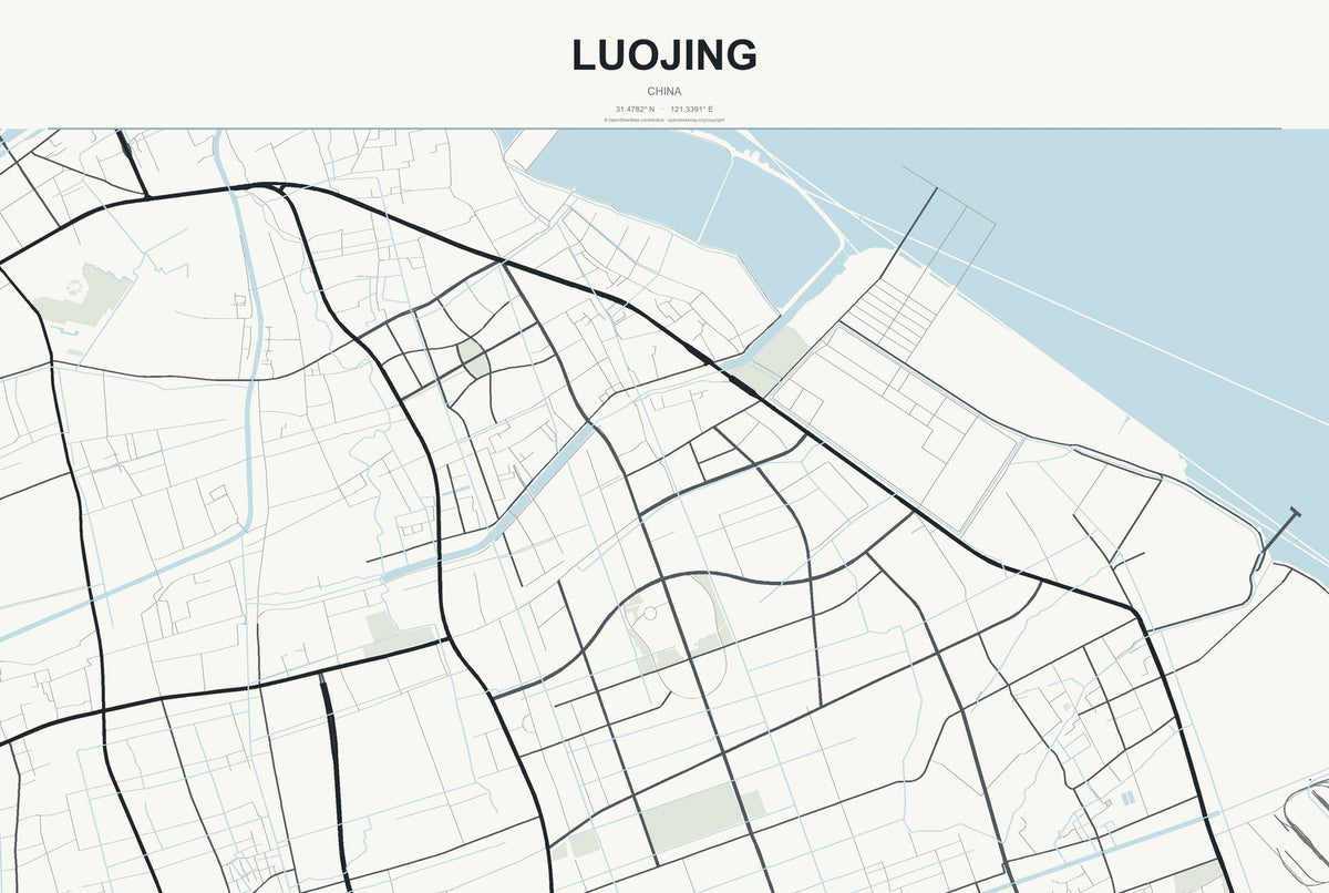 Luojing, China City Map Aluminum Sign in Headline Atlas style