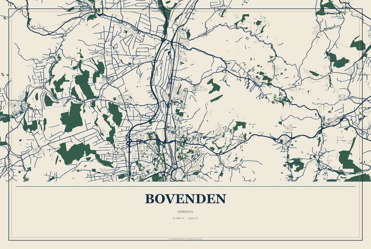 Bovenden, Germany City Map Aluminum Sign in Coastal Cutout style