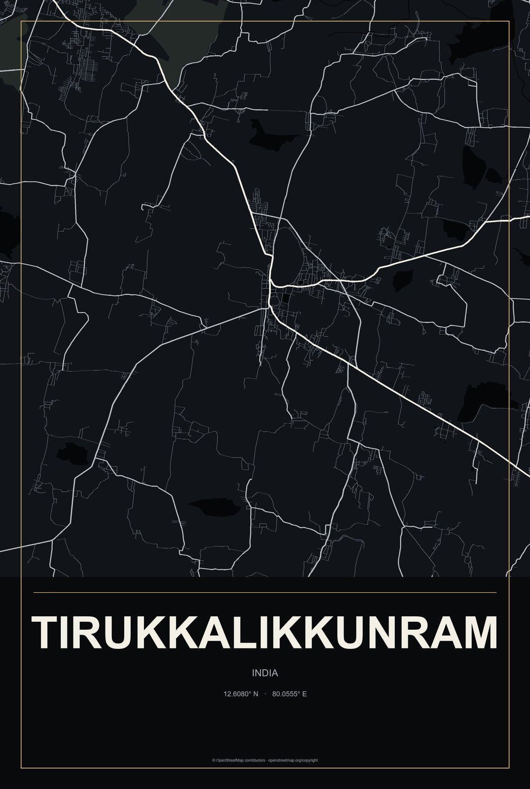 Tirukkalikkunram, India City Map Aluminum Sign in Metropolitan Noir style