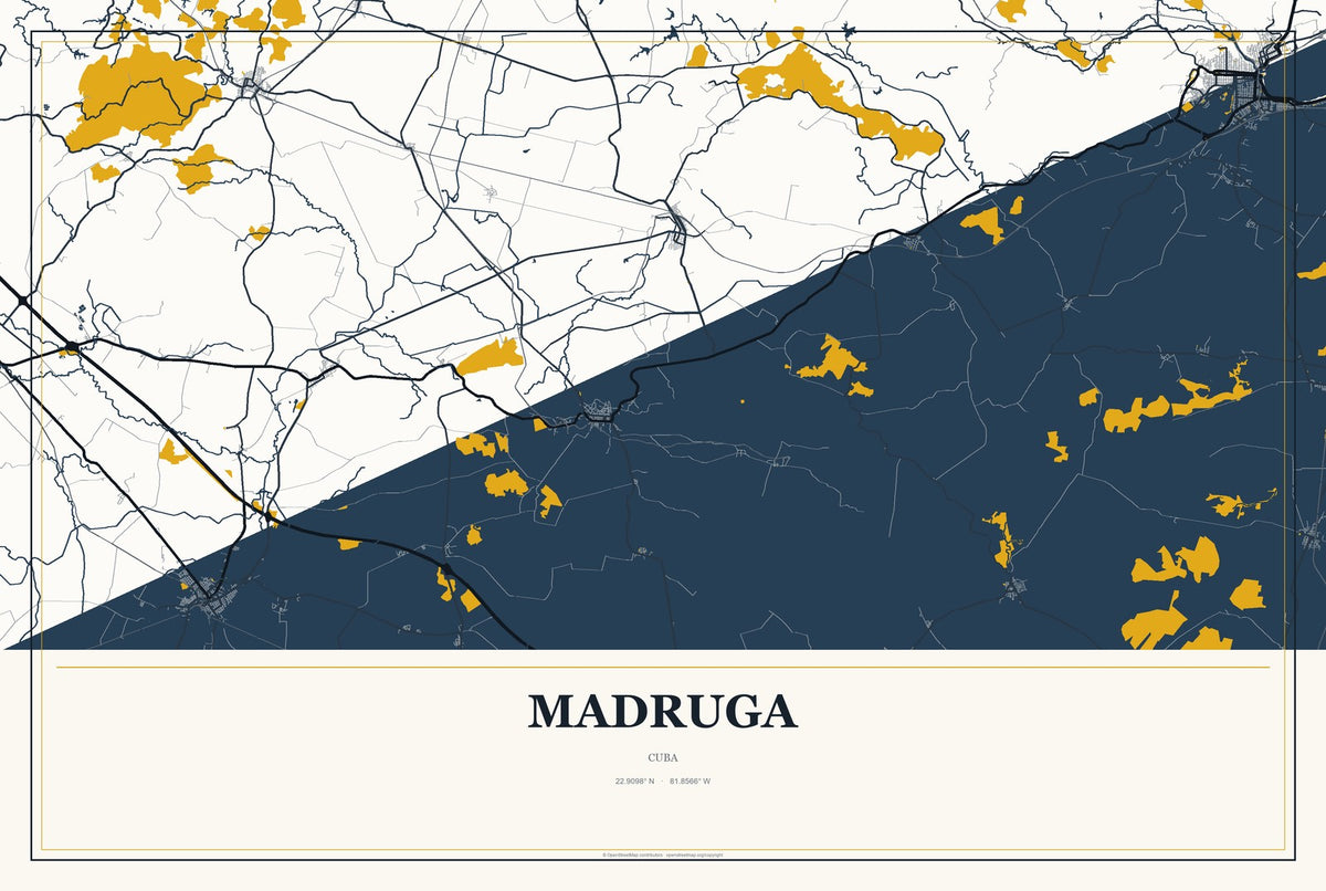 Madruga, Cuba City Map Aluminum Sign in Citrine Modern style