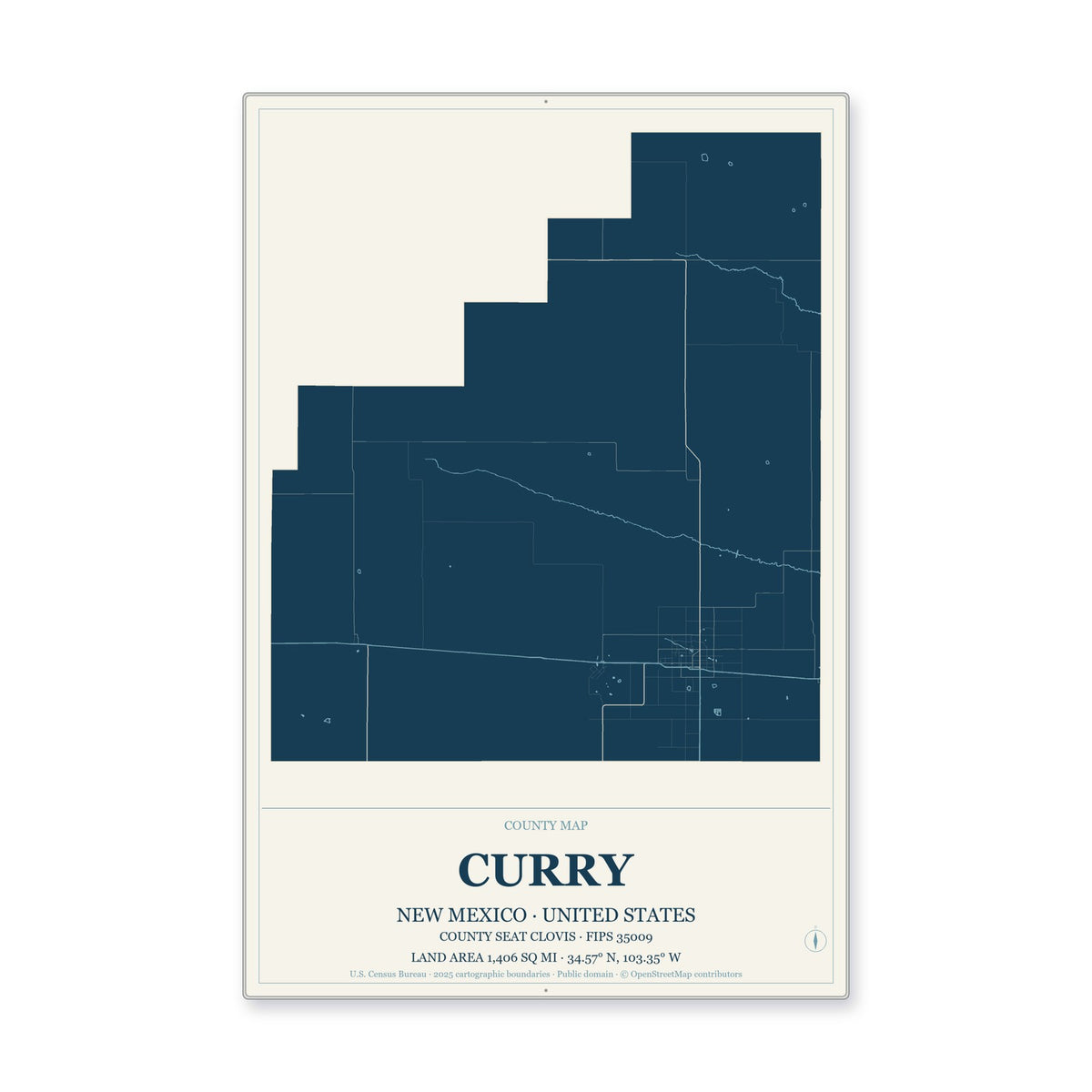 Curry County, New Mexico Map Aluminum Sign in Coastal Cutout style